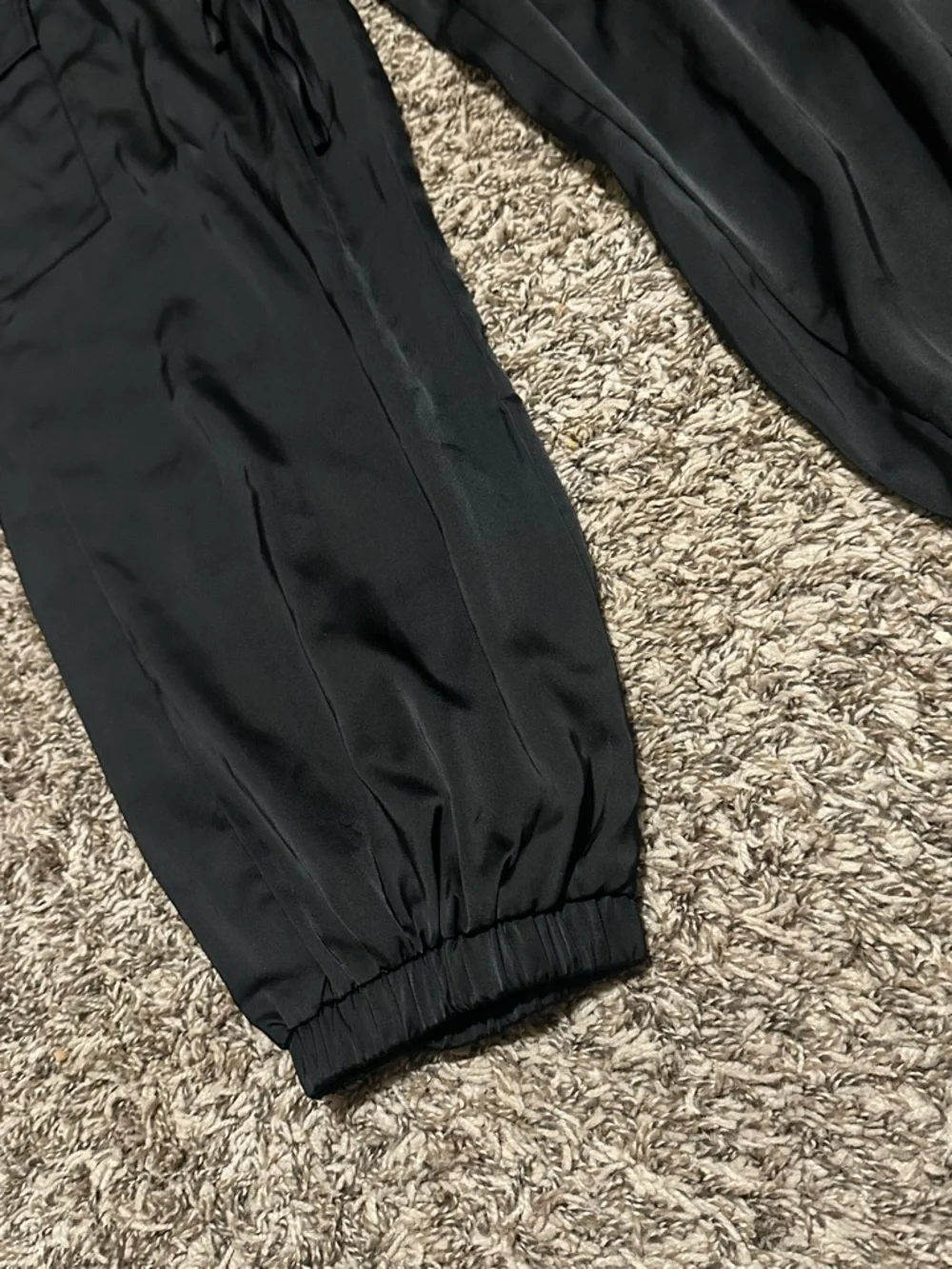 Black Satin cargo joggers size XL New With Tags - 32” waist
